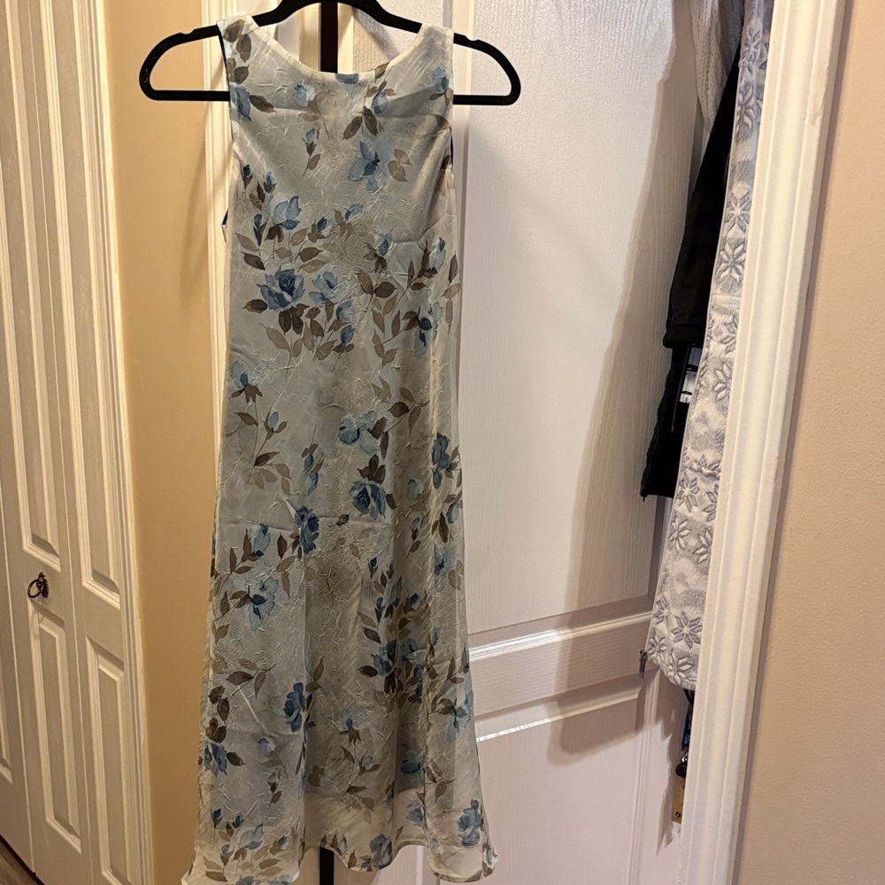 Floral Sleeveless Dress - Blue, Olive, and textured.